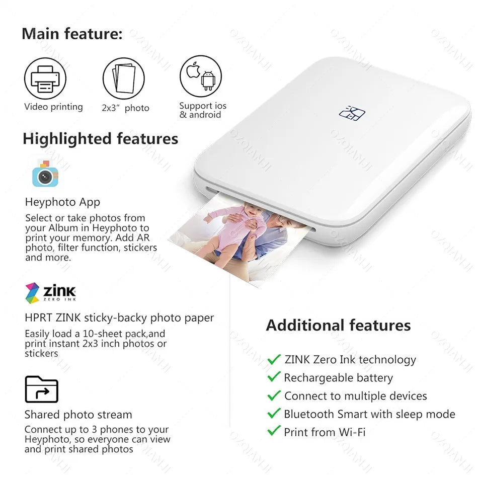 portable mini photo printer-wireless bluetooth pocket printer